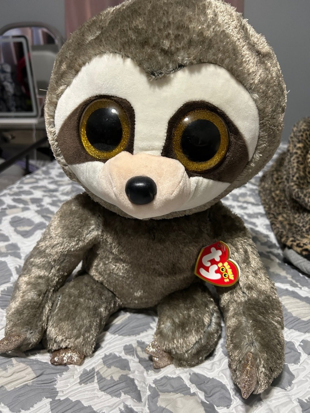 XLARGE Plush Sloth in Gray and Brown with Glittery Gold Eyes & hands/feet